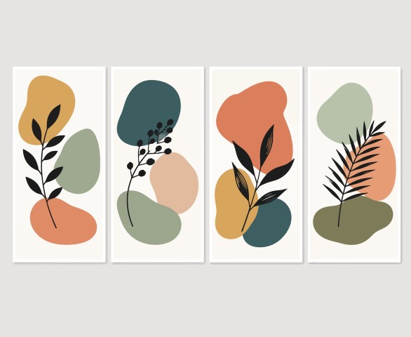 Minimalist boho leaf line art with organic shapes.