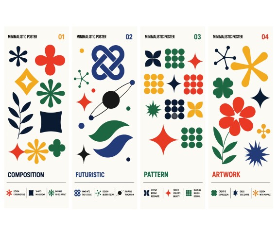 Minimalist geometric art series with modern abstract shapes.