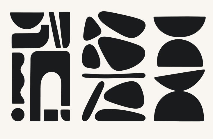 Black and white abstract shapes set.