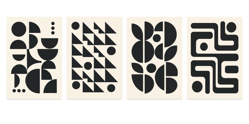Black and white geometric patterns and shapes.