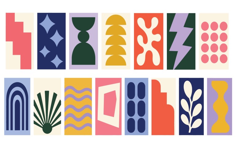 Set of abstract organic shapes and icons.