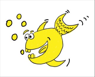 Cartoon goldfish or gold fish character.