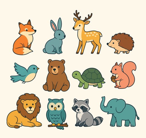 Cute collection of forest and zoo animal characters.