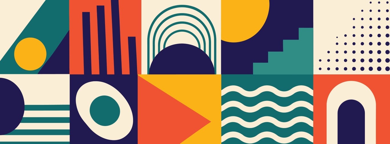 Colorful geometric patterns in square tiles.