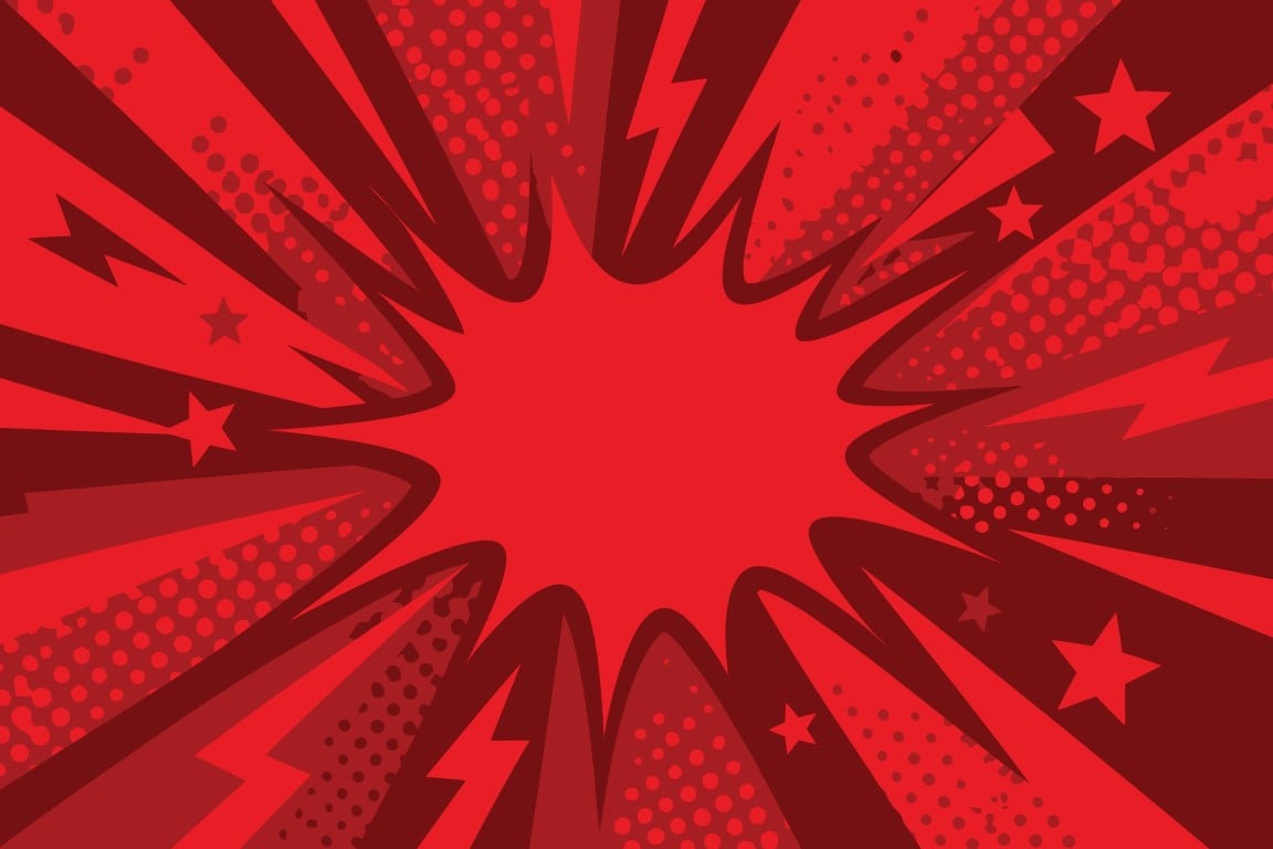 Abstract comic book explosion background with red tones.