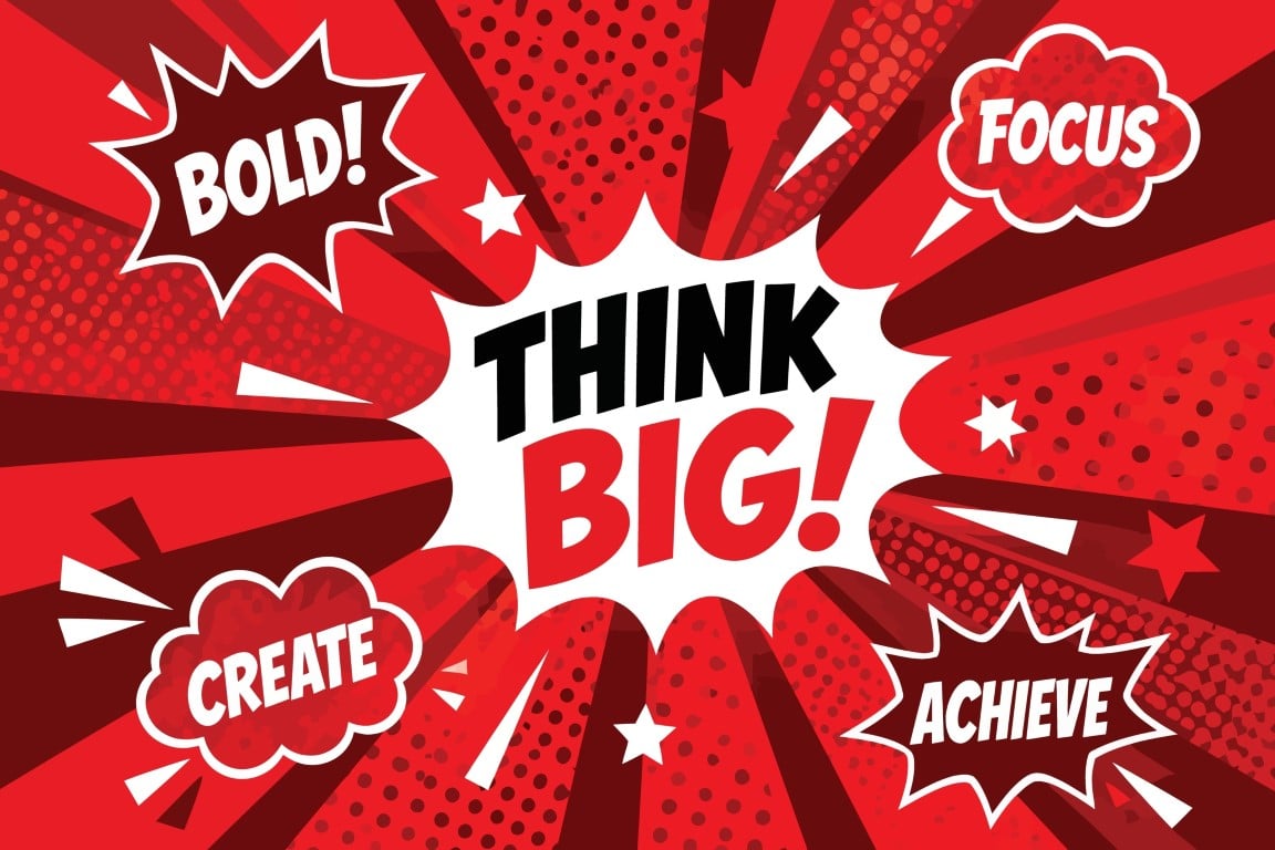 Bold motivational speech bubbles with success concepts.