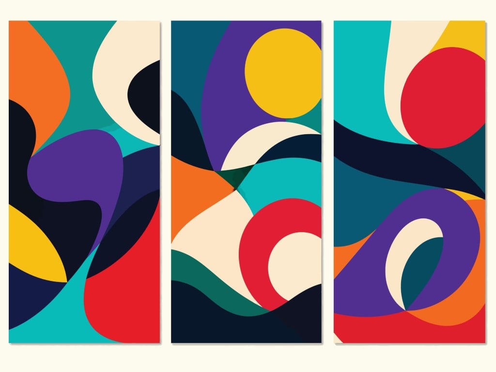 Abstract geometric shapes with vibrant color palette composition.