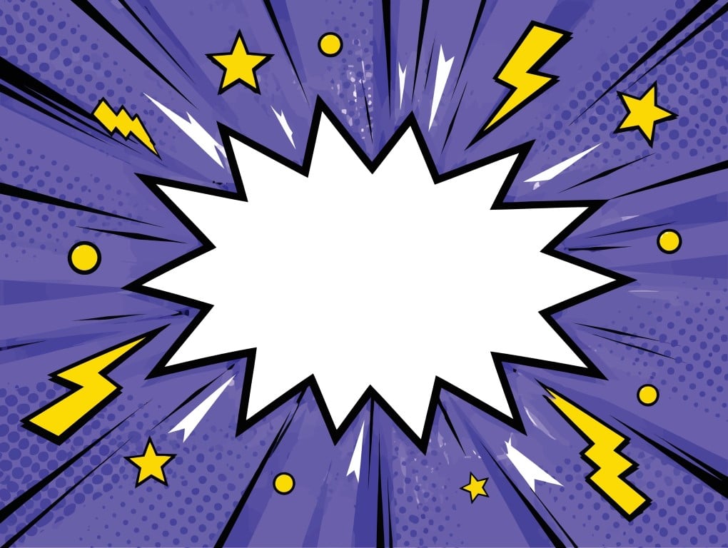 Comic book style speech bubble with decorative lightning.