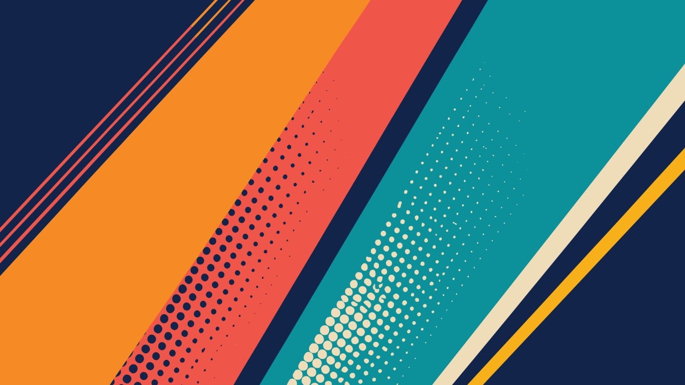 Retro styled abstract background with colorful diagonal stripes.