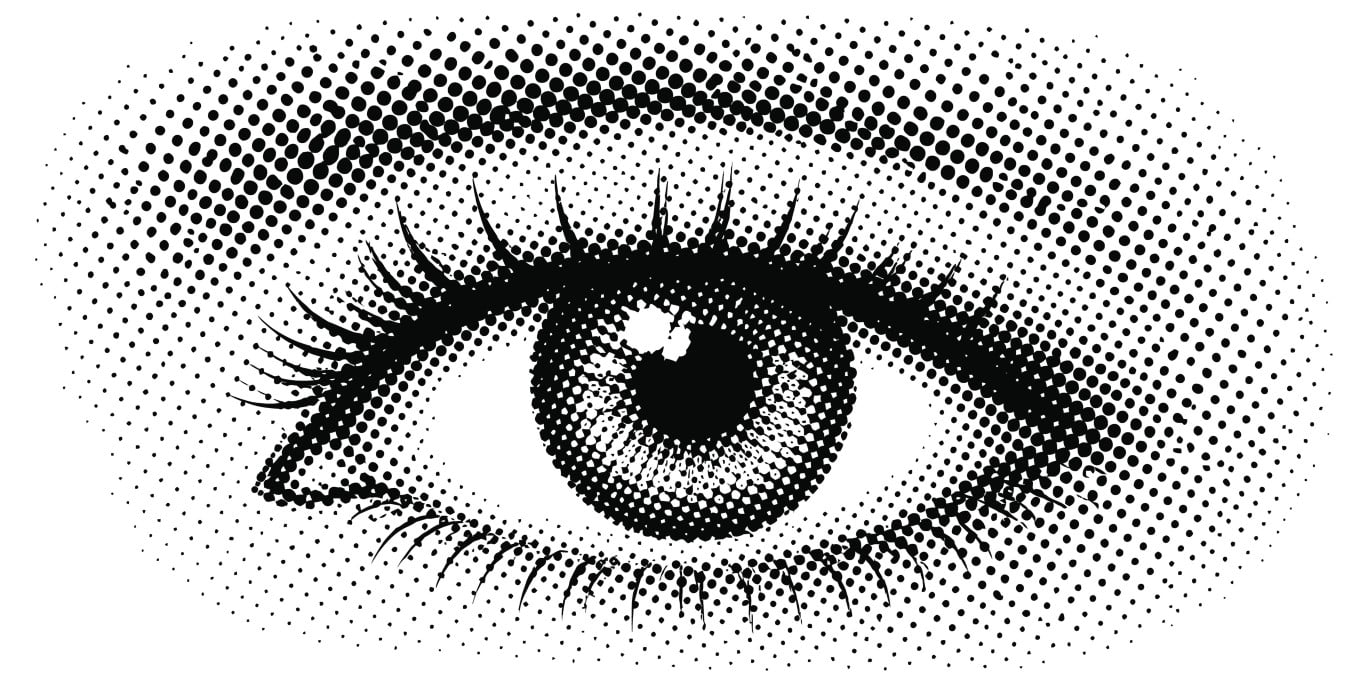 Human eye illustration with halftone effect.