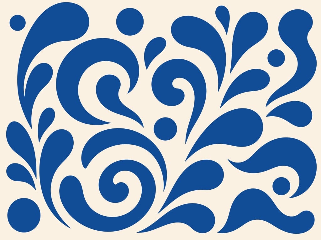 Abstract blue water swirl and droplet background.