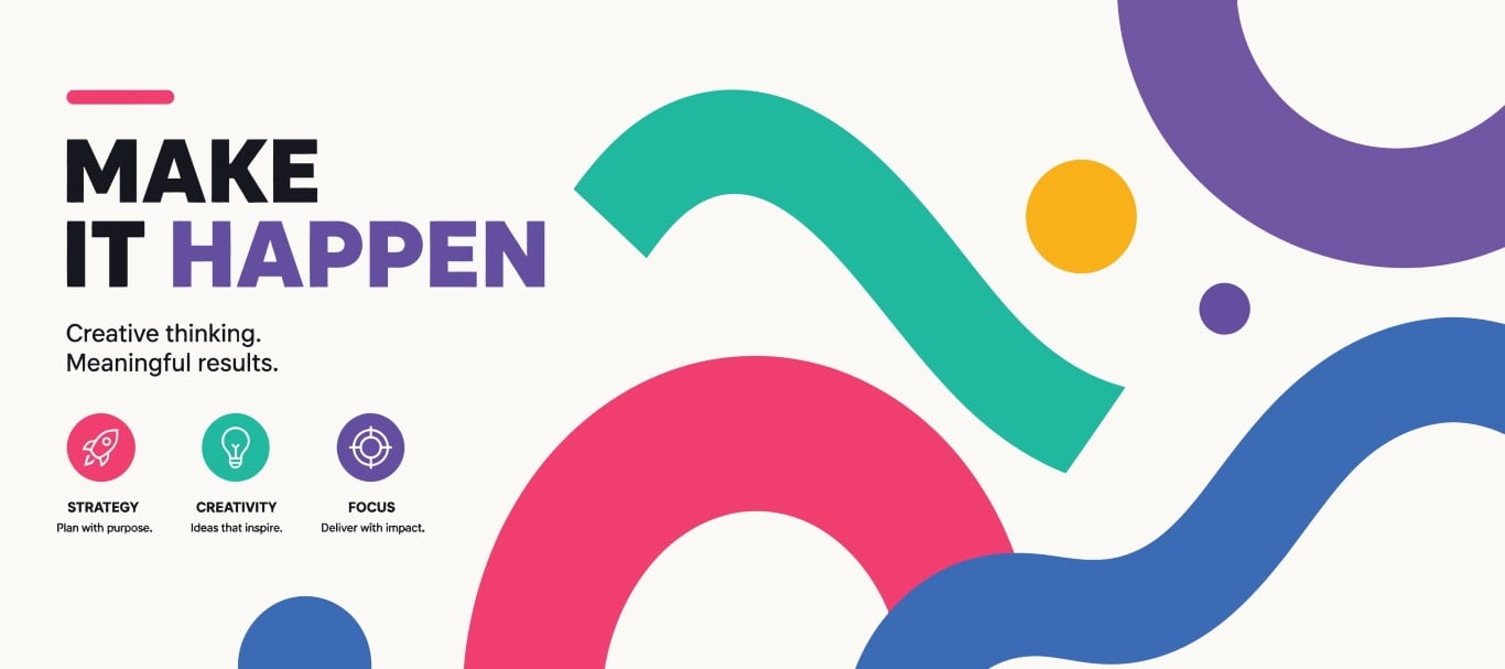 Strategic business banner with colorful abstract elements.