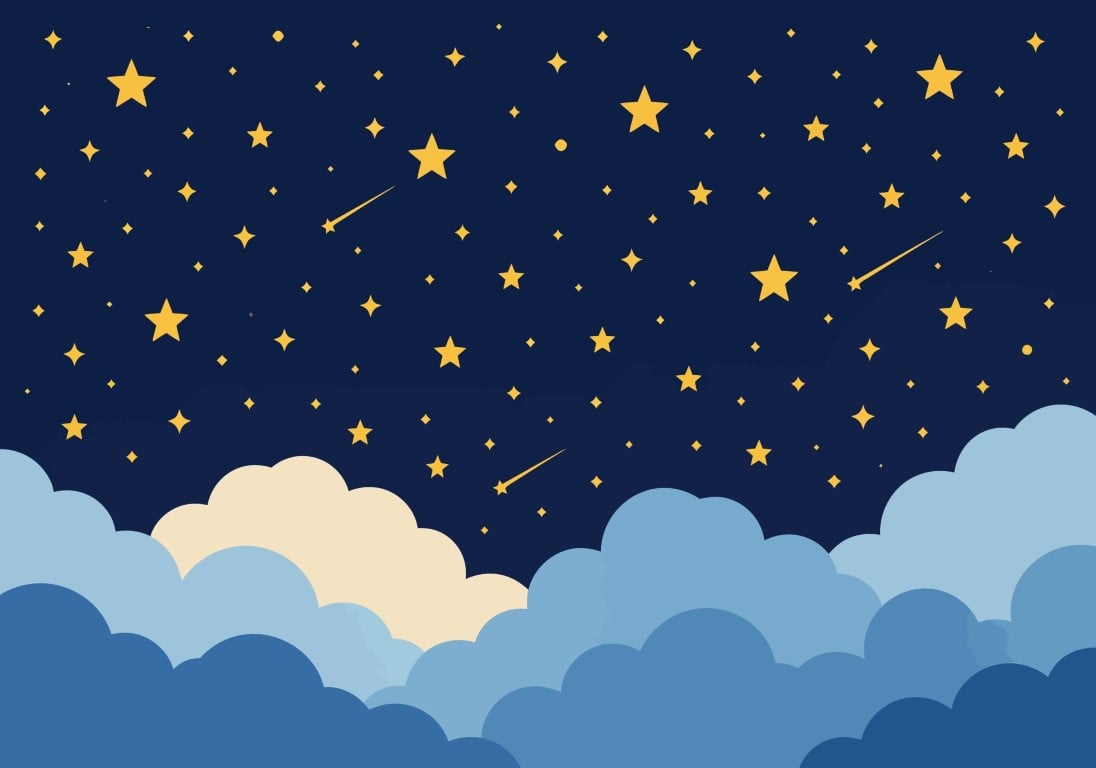 Night sky background with stars and clouds.