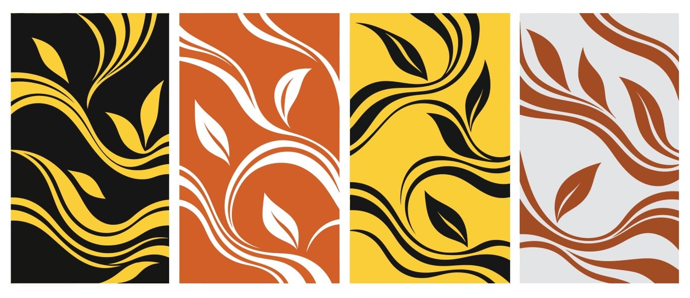 Boho style vertical panels with floral leaf patterns.