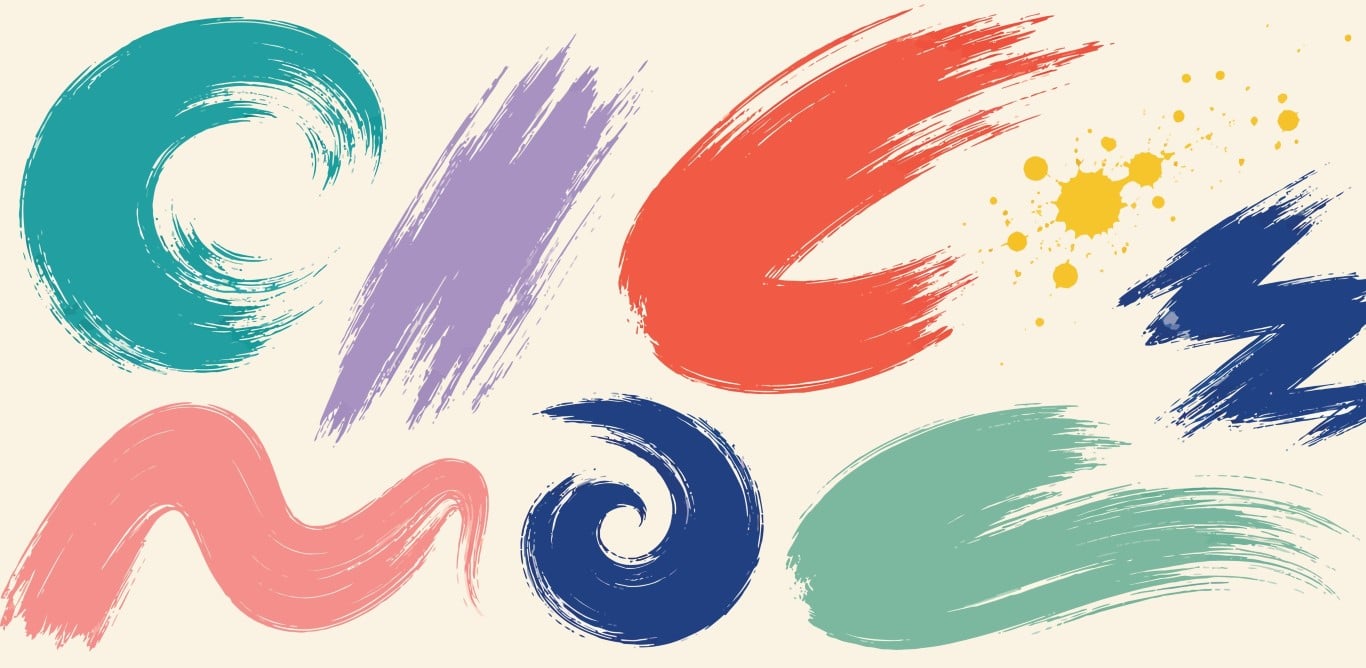 Abstract colorful brush strokes and paint splashes.