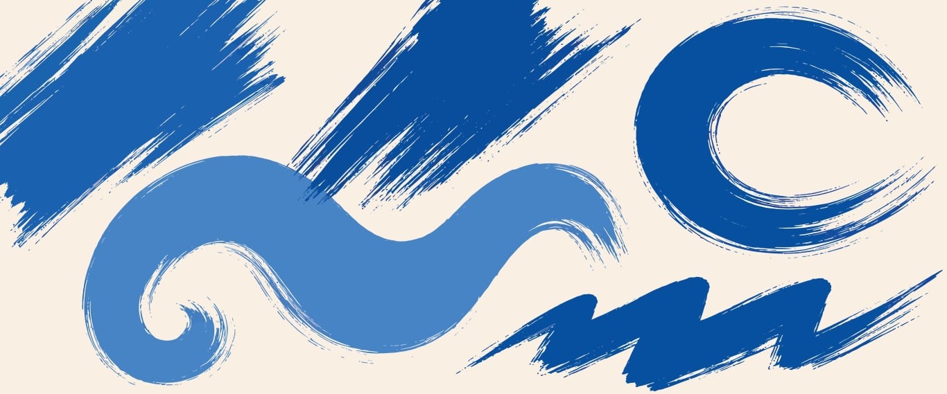 Collection of blue brush stroke elements on a light background.
