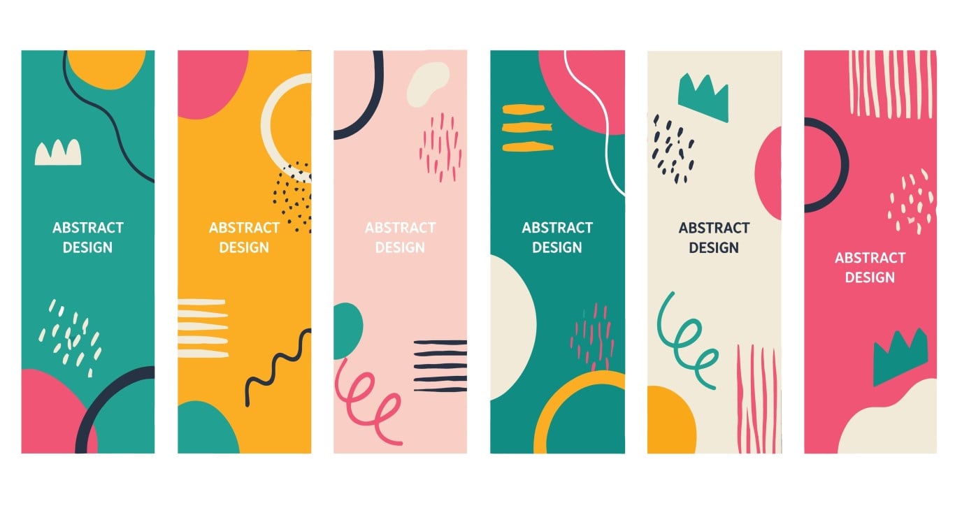 Set of abstract vertical banners with hand drawn shapes.