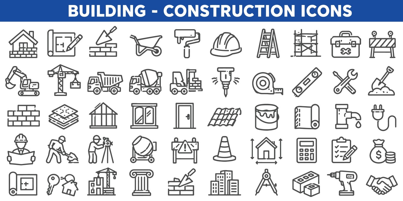Building and construction development line icon collection.