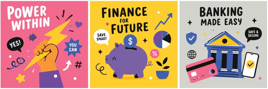 Financial planning and banking concept posters with icons.