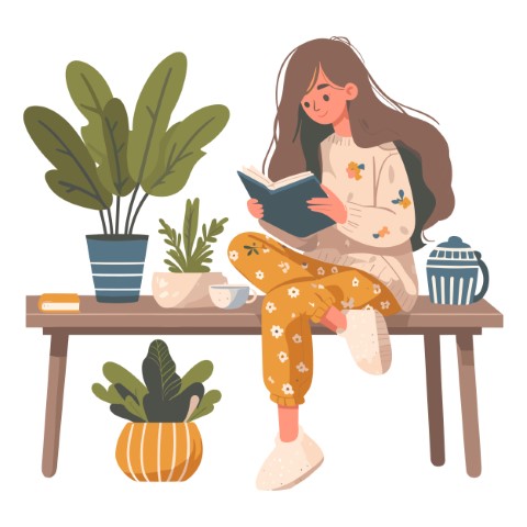 A person reading a book. Book lover, reader. Flat graphic vector illustrations.