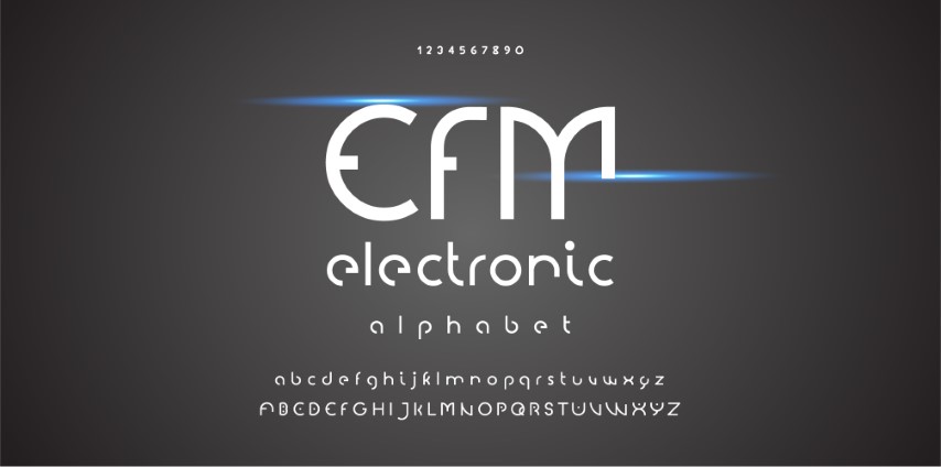 Futurism style alphabet. Decorative alphabet fonts and numbers. Minimalist type.