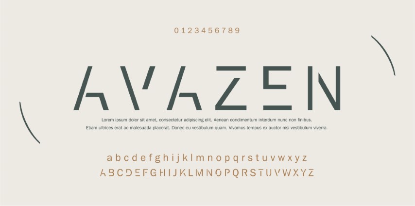 Futurism style alphabet. Decorative alphabet fonts and numbers. Minimalist type.