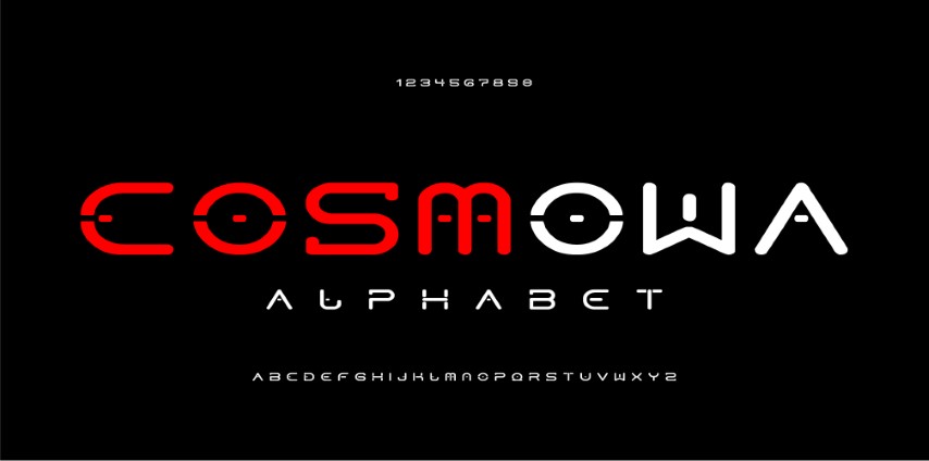 Futurism style alphabet. Decorative alphabet fonts and numbers. Minimalist type.