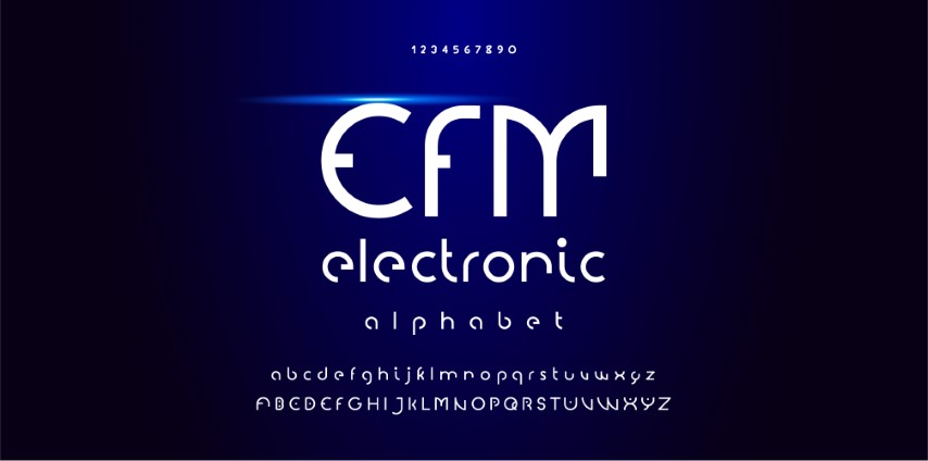 Futurism style alphabet. Decorative alphabet fonts and numbers. Minimalist type.
