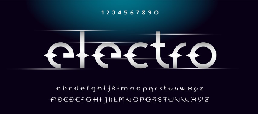 Futurism style alphabet. Decorative alphabet fonts and numbers. Minimalist type.