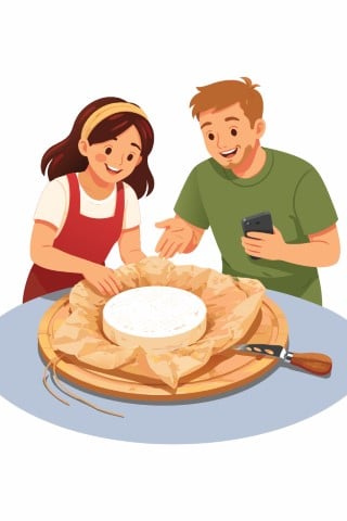 Couple preparing a traditional round cheese pizza together in a bright kitchen.