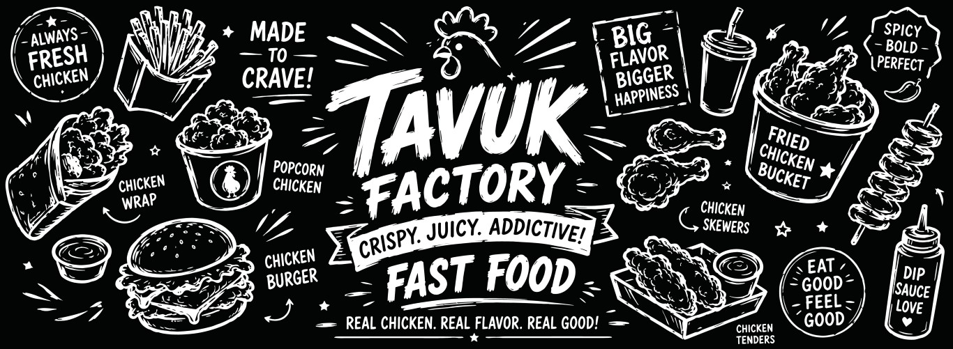 Crispy fast food chicken restaurant chalkboard menu banner.