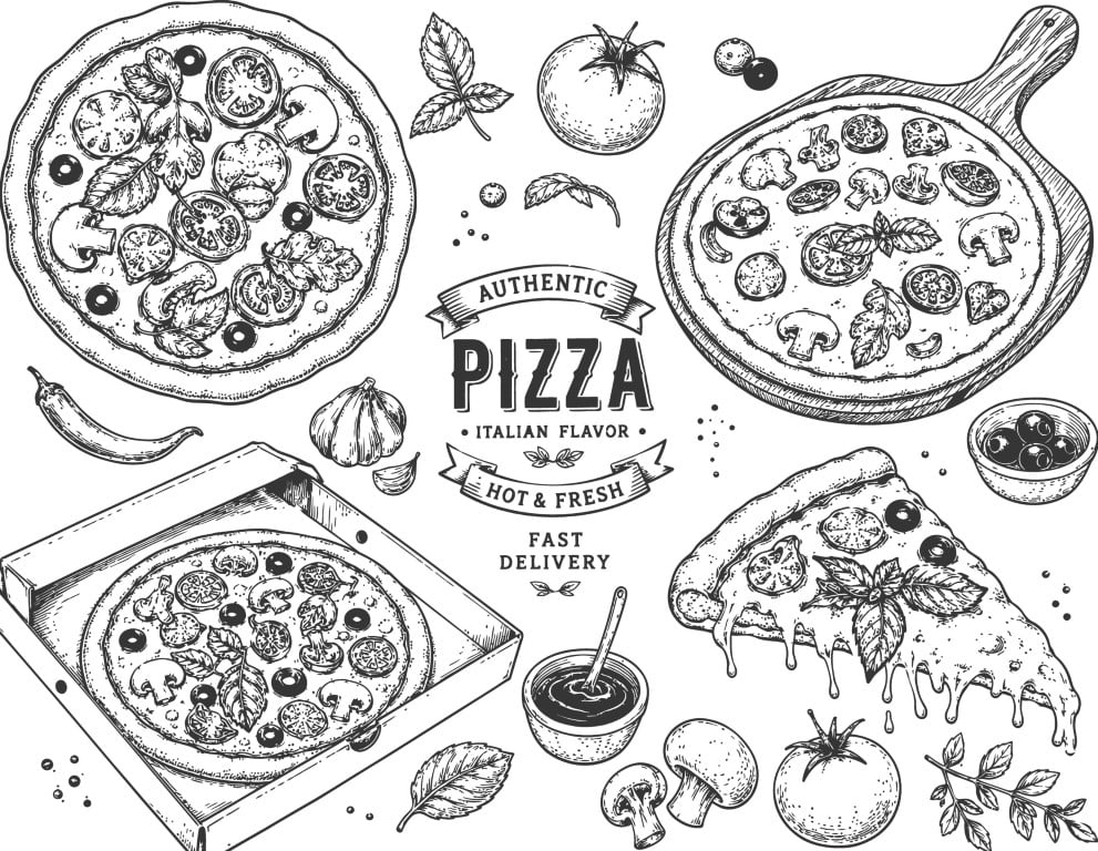 Authentic Italian pizza with fresh tomatoes mushrooms basil and delicious cheese slices.