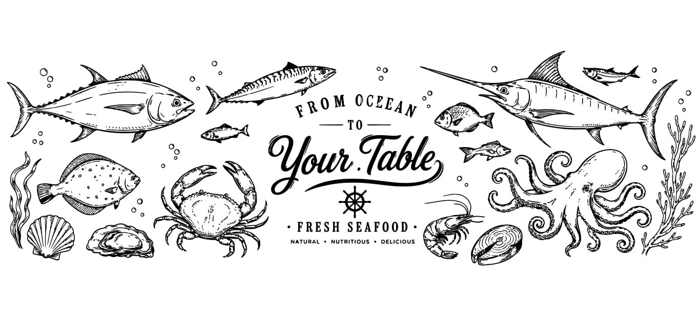 Fresh seafood assortment from ocean to table with healthy marine choices.