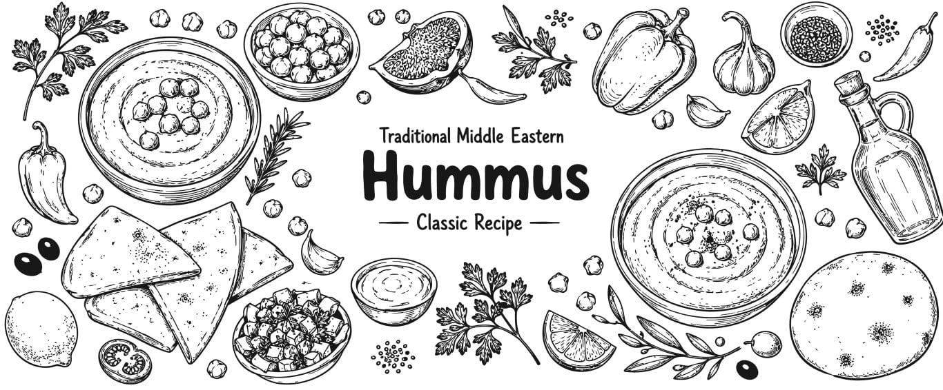 Traditional Middle Eastern Hummus Recipe and Appetizers.
