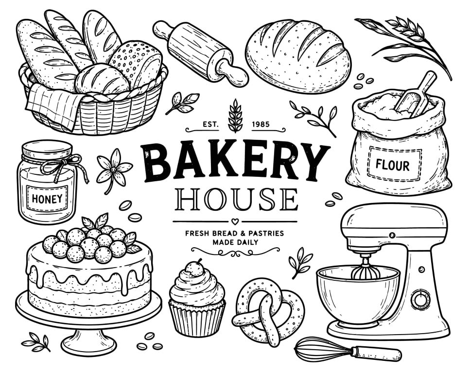 Bakery house fresh bread and pastries assortment made daily.