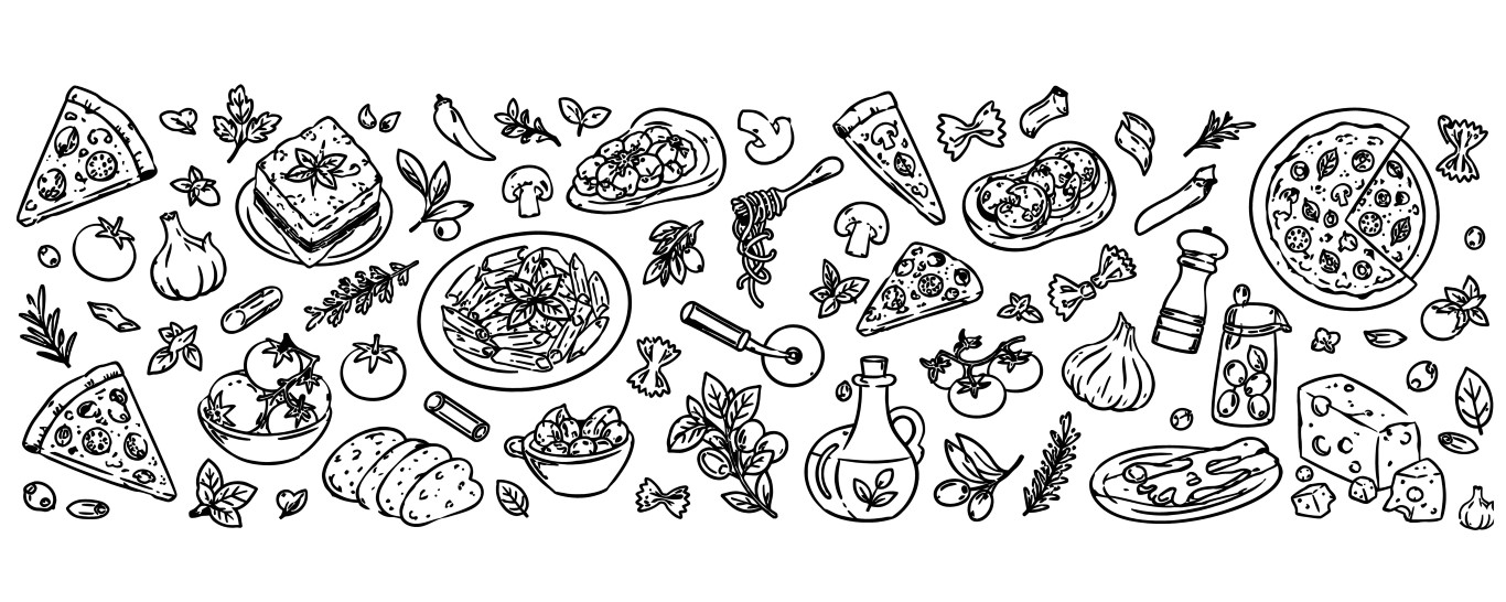 Delicious Italian Food Elements on Textured Table.