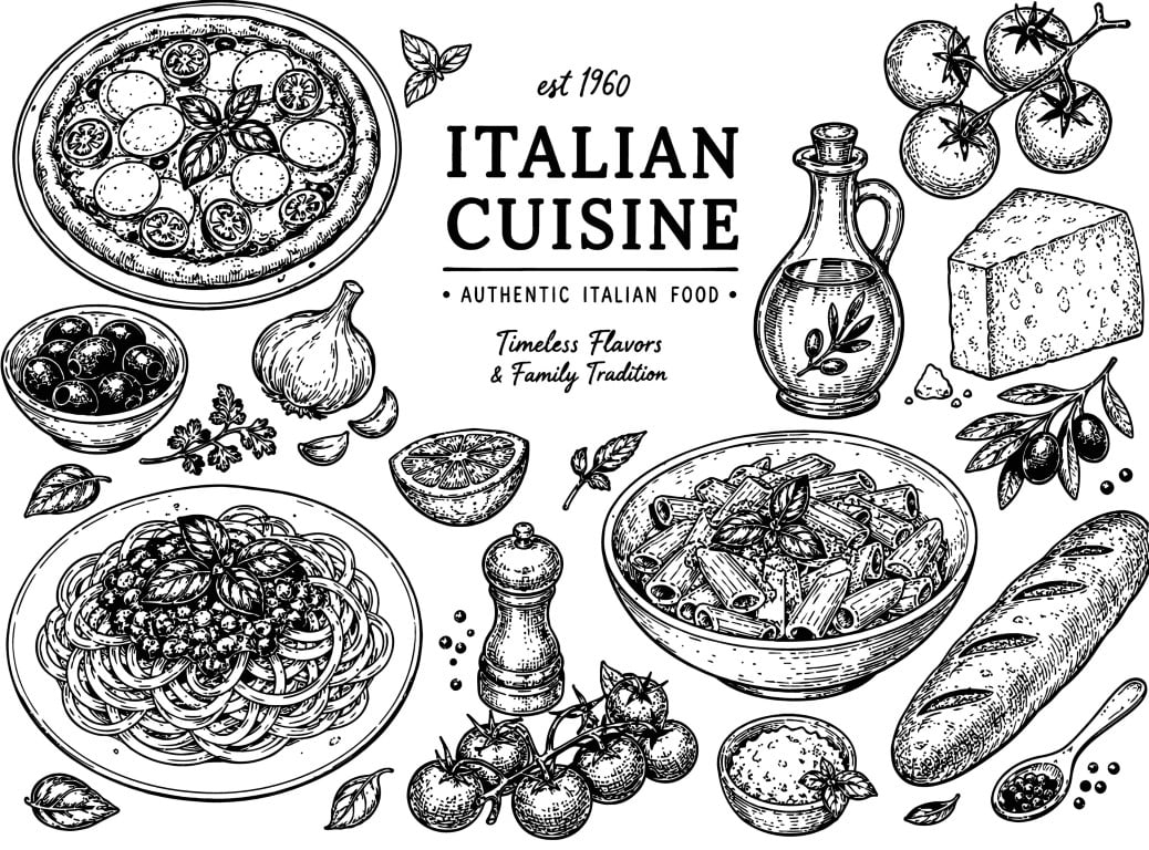 Traditional Italian food collection with delicious recipes.