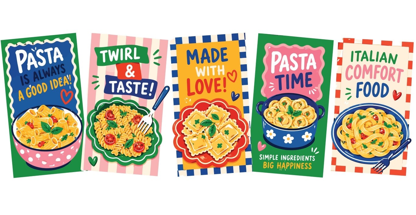 Delicious pasta dishes and traditional italian food banners set.