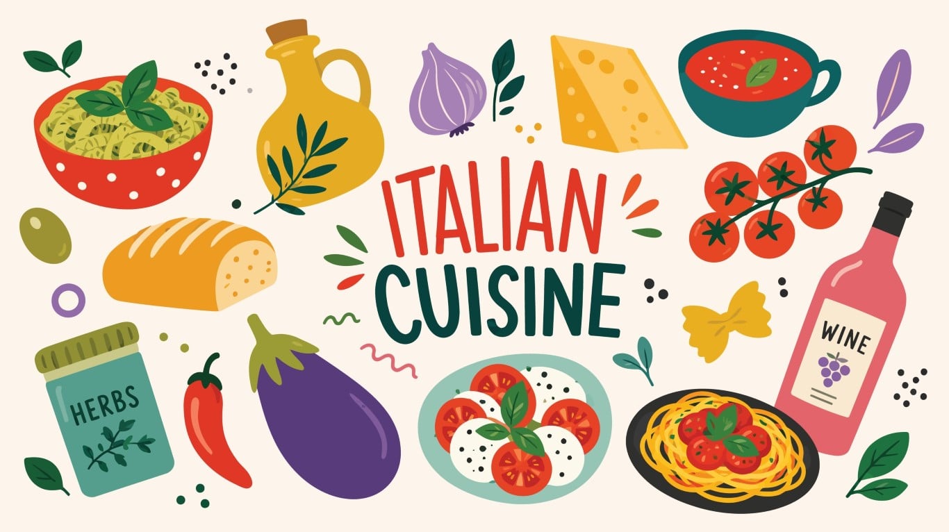 Italian Cuisine Food Elements and Typography Concept.