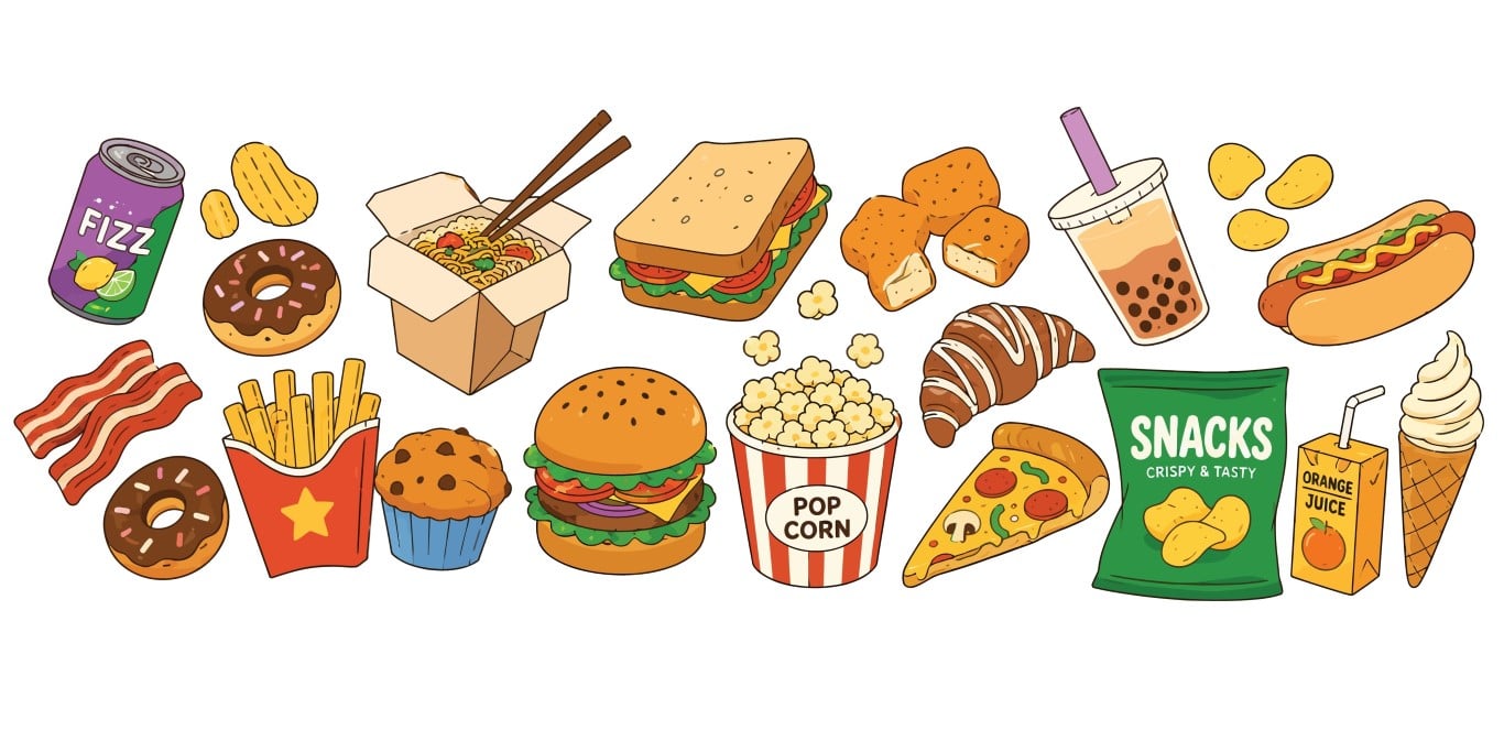 Fast Food Snacks and Beverages Collection Pattern.