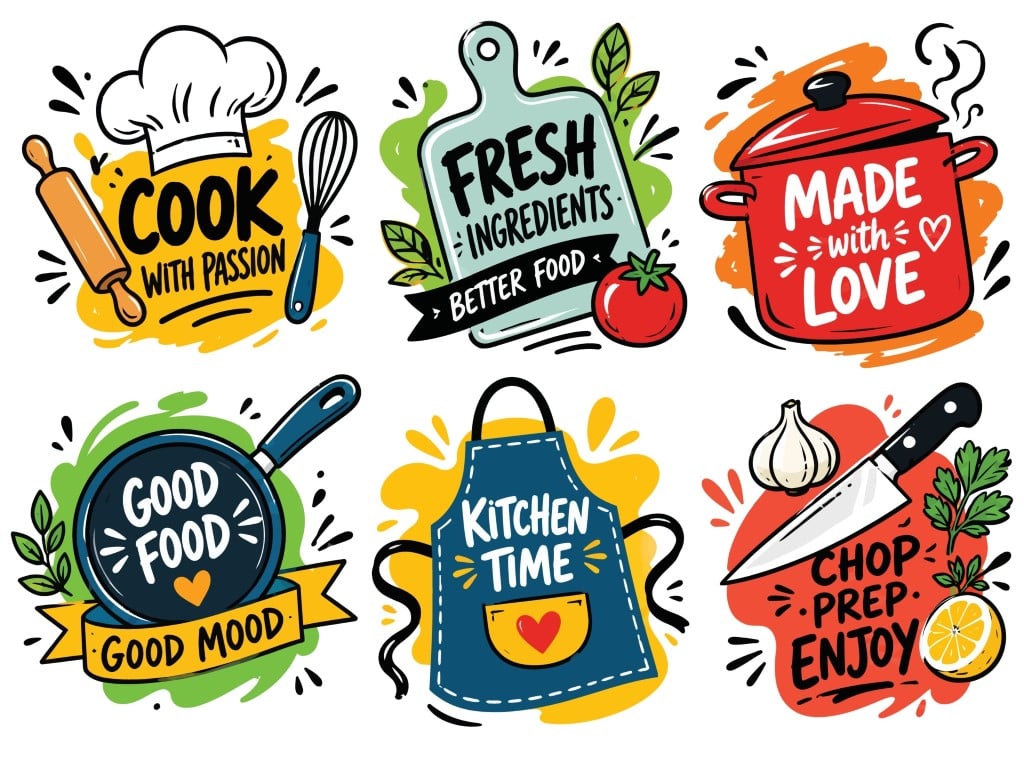 Homemade Cooking Badges Set With Culinary Utensils And Kitchen Elements.