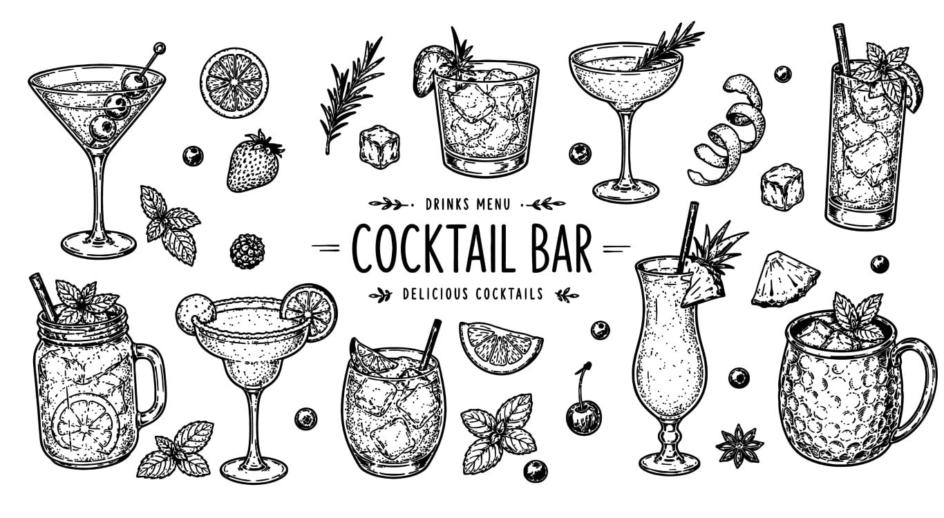 Classic Cocktails and Refreshing Drinks Set.