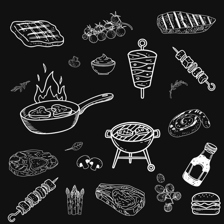 Red meat illustration. Hand-drawn style. Can be used in menus, flyers and banners.