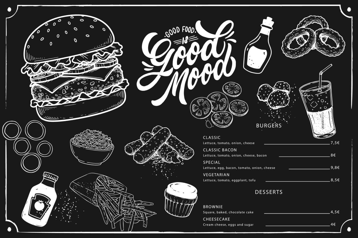 Gourmet fresh delicious homemade hamburger menu.