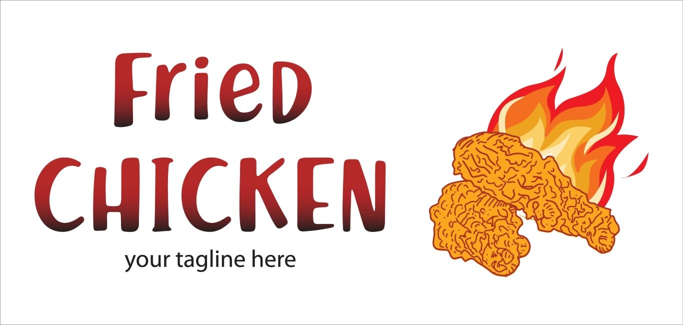 Fried chicken logo design with flames on white background for restaurant branding.