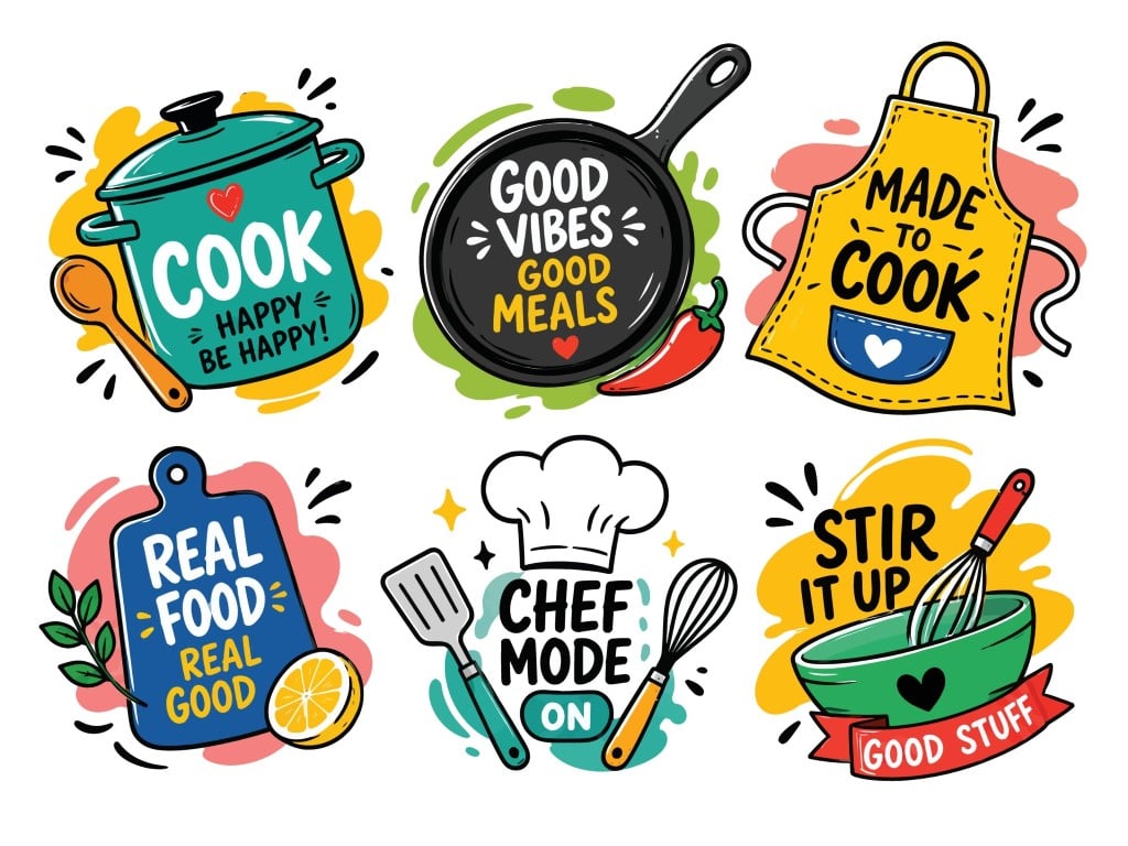 Stir It Up And Chef Mode On Culinary Retro Emblems.