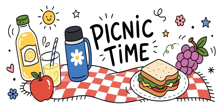 Outdoor Picnic Snacks Drinks and Meal Concept.
