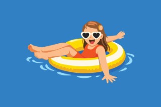 Young girl floating on a yellow inner tube in a swimming pool.