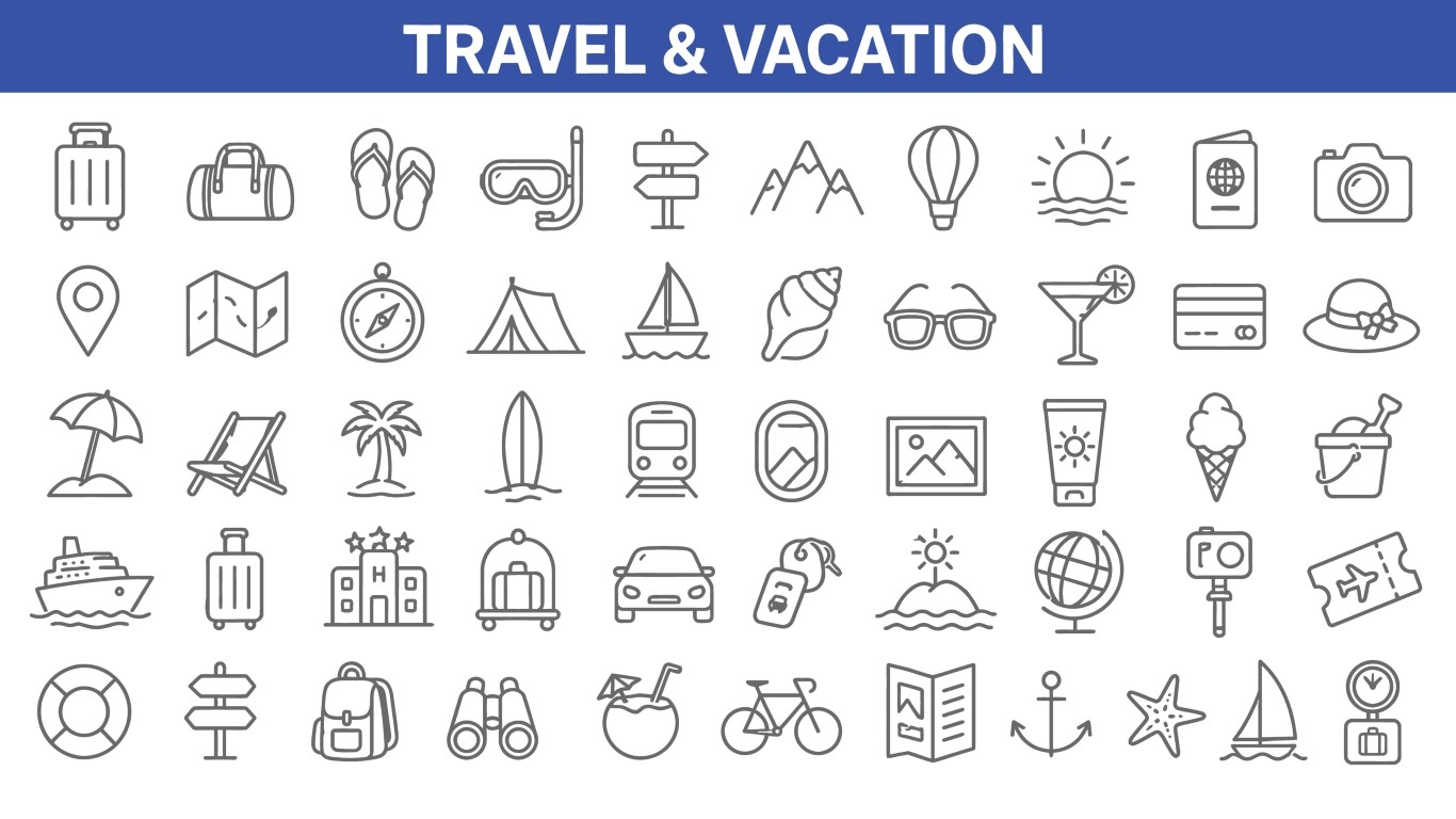 Travel and vacation holiday adventure icon set.