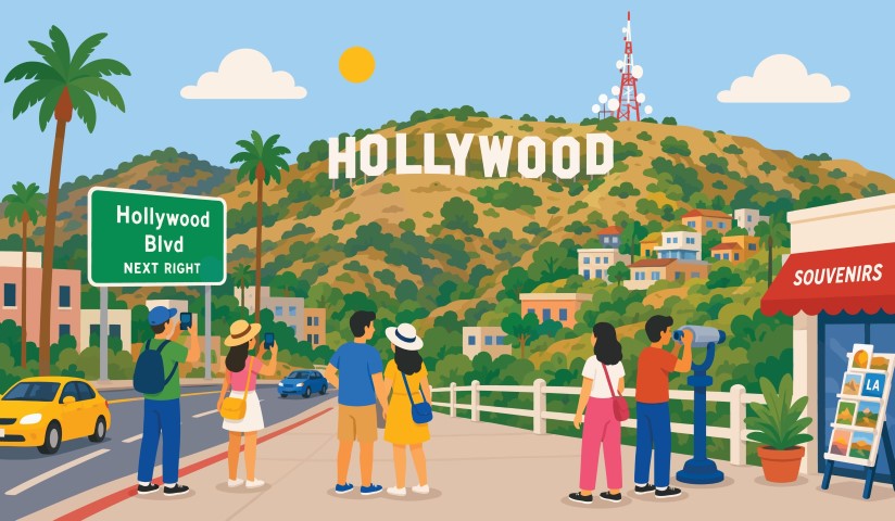 Tourists exploring and sightseeing in Hollywood California.